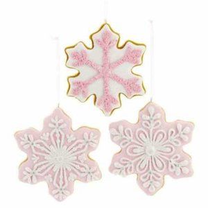Snowflake Pink White Cookie Ornament Set 3 4.5" Clay-dough Christmas Kurt Adler